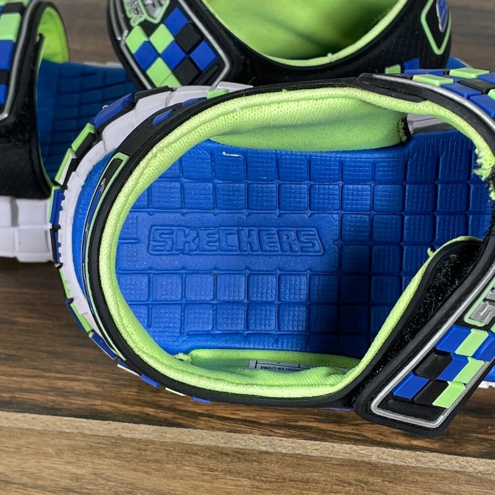 Skechers Mega Craft Little Boys Size 13 Shoes Black Blue Lime Adventure Sandals - Picture 12 of 14